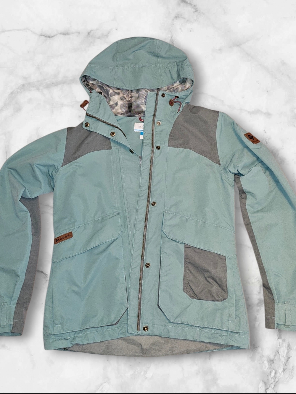 Columbia Teal Hooded Rain Jacket Womens Size Small Omni Shield Lightweight